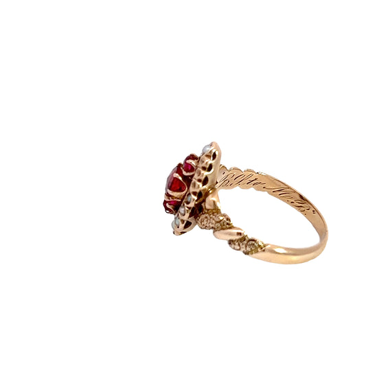 Antique Garnet Ring with Engraving
