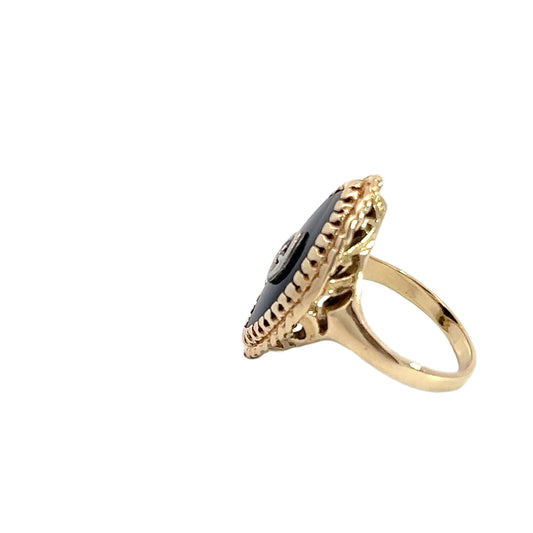 14K Yellow Onyx Ring with Diamond