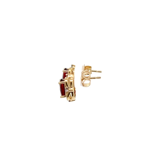 14K Yellow Gold Garnet & Diamond Stud Earrings