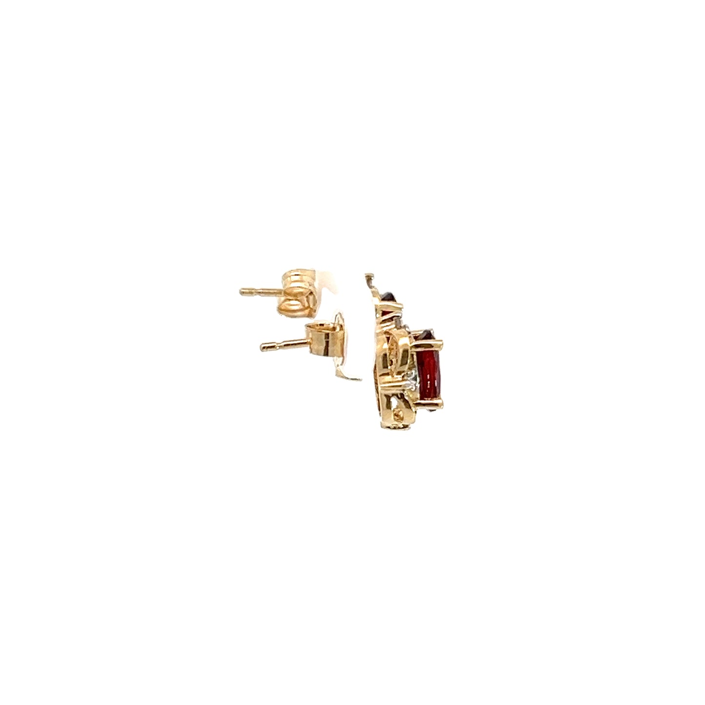 14K Yellow Gold Garnet & Diamond Stud Earrings