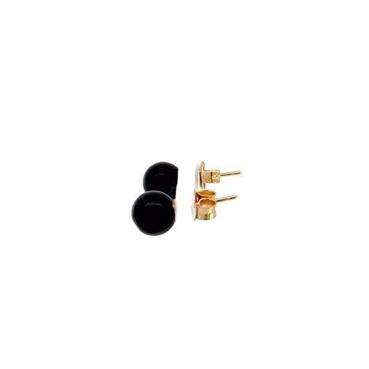 14K Yellow Gold Black Onyx Stud Earrings