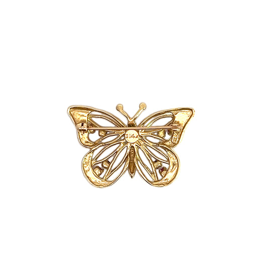 14K Yellow Gold Gemstone Butterfly Pin