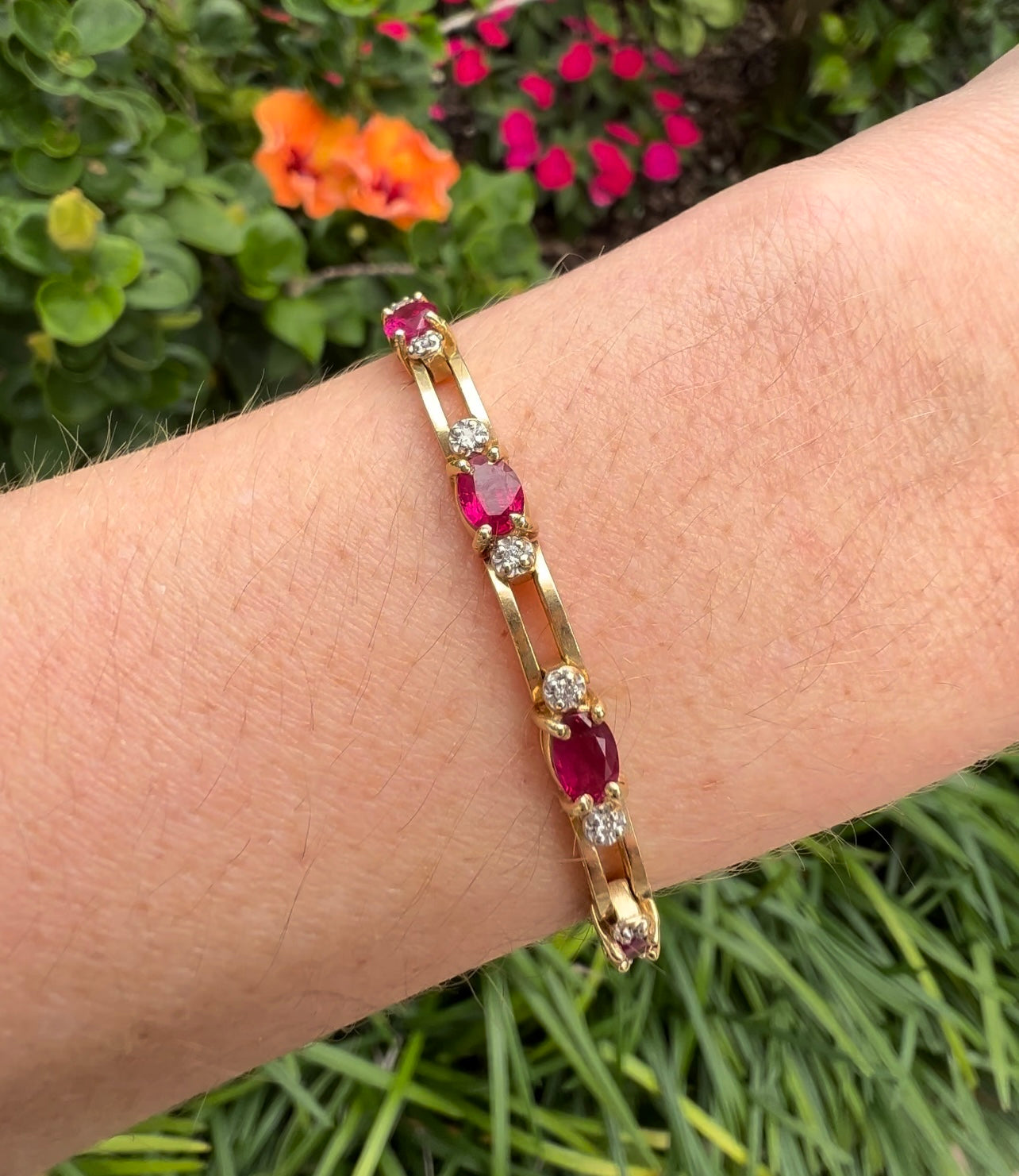 14K Yellow Gold Ruby & Diamond Bracelet