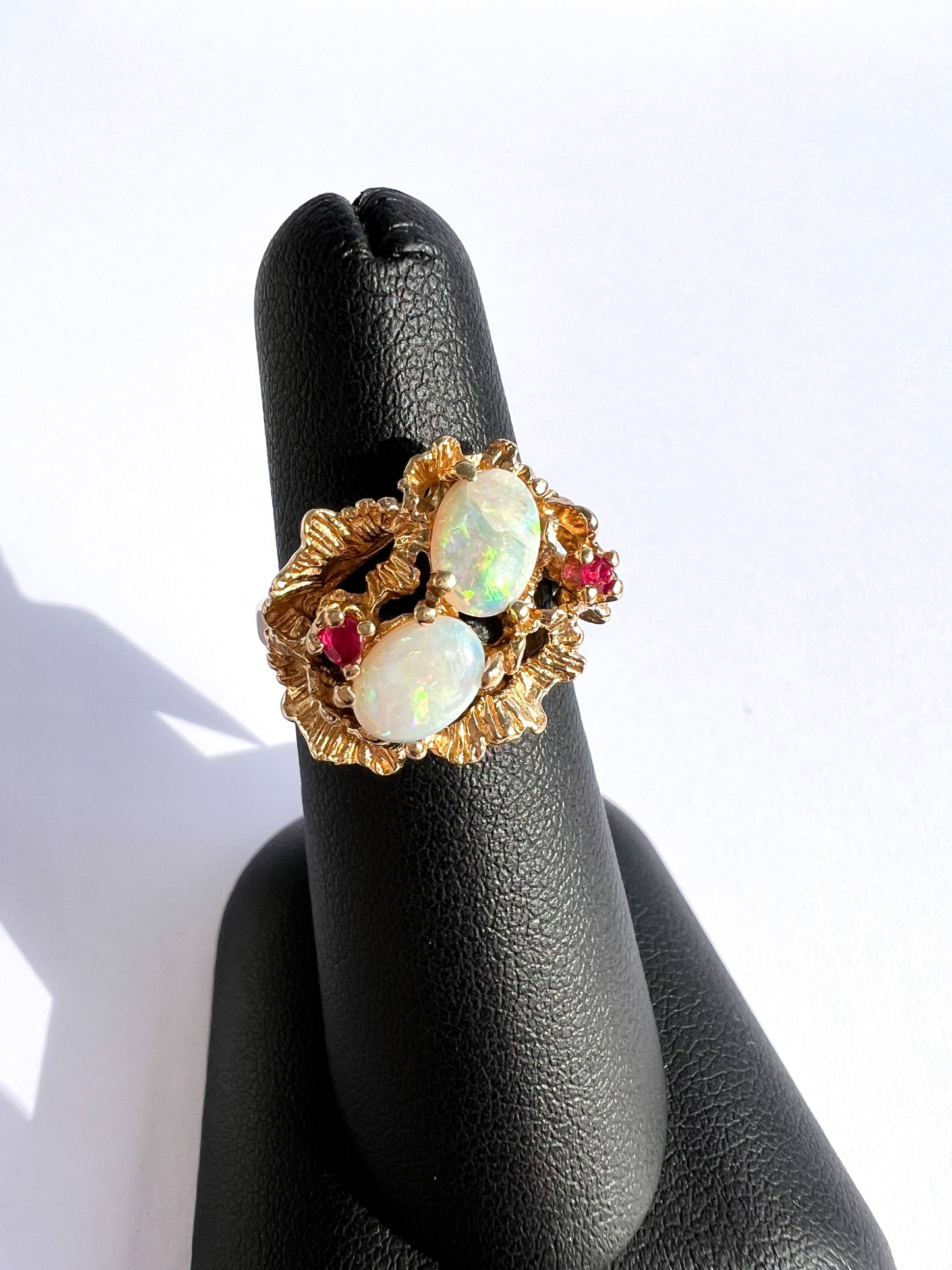 14K Genuine Ruby & Opal Ring