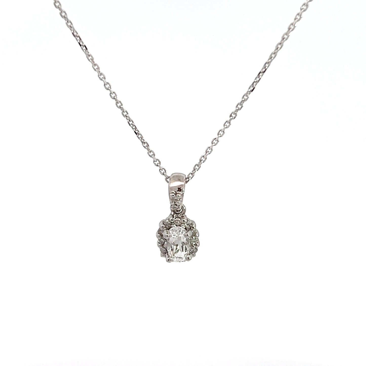 White Sapphire Pendant and White Gold Chain