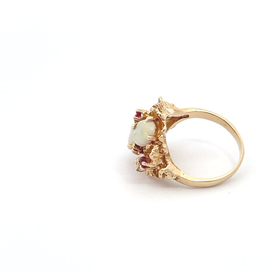 14K Genuine Ruby & Opal Ring