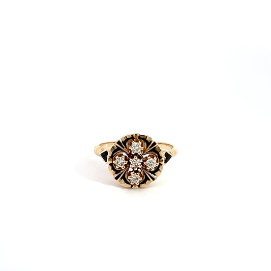 Vintage 14K Diamond Ring with Enameling