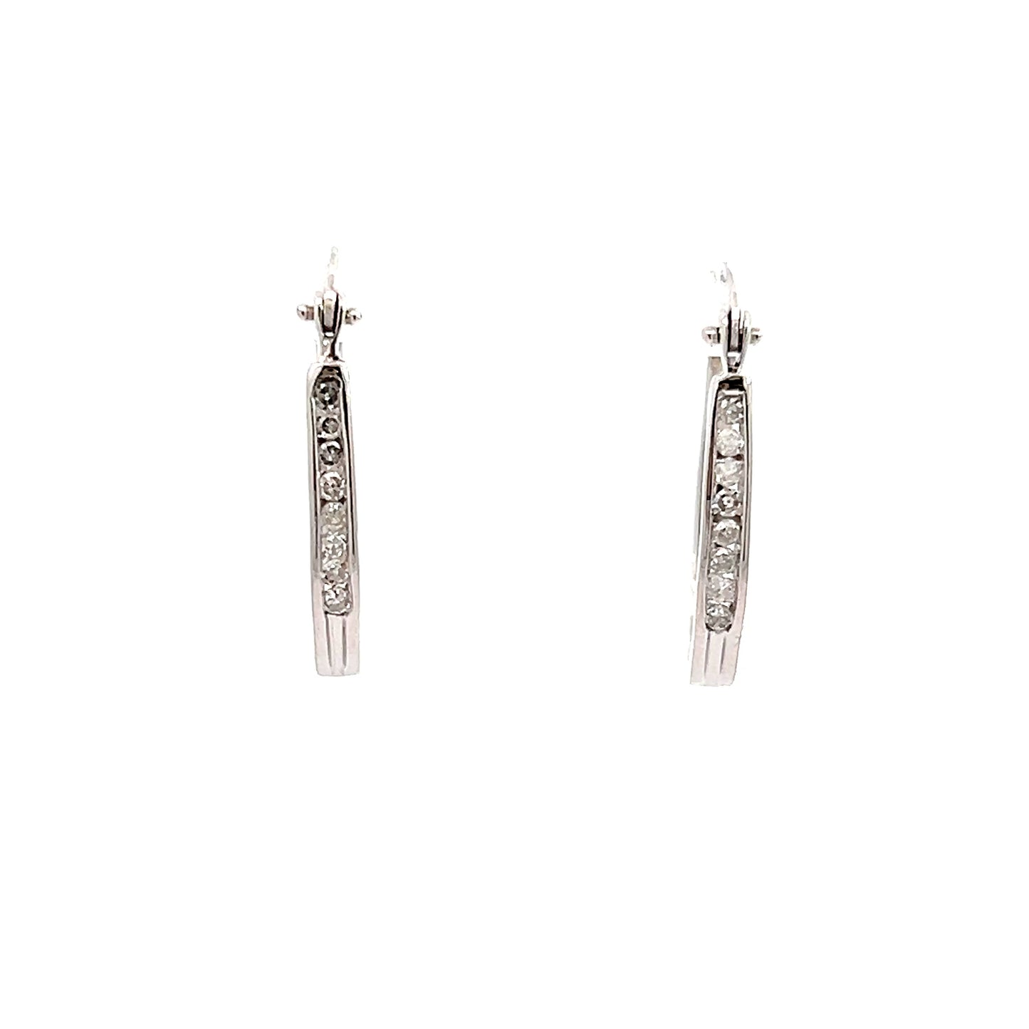 14K White Gold Diamond Hoops