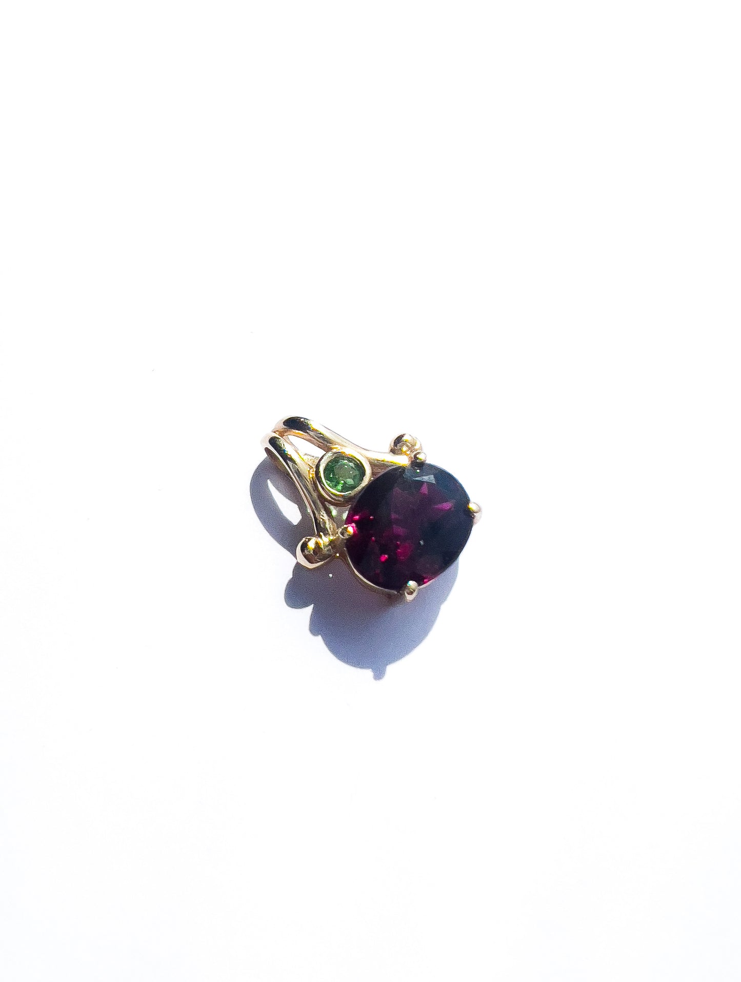 14k yellow gold, Rhodolite Garnet and Peridot pendant