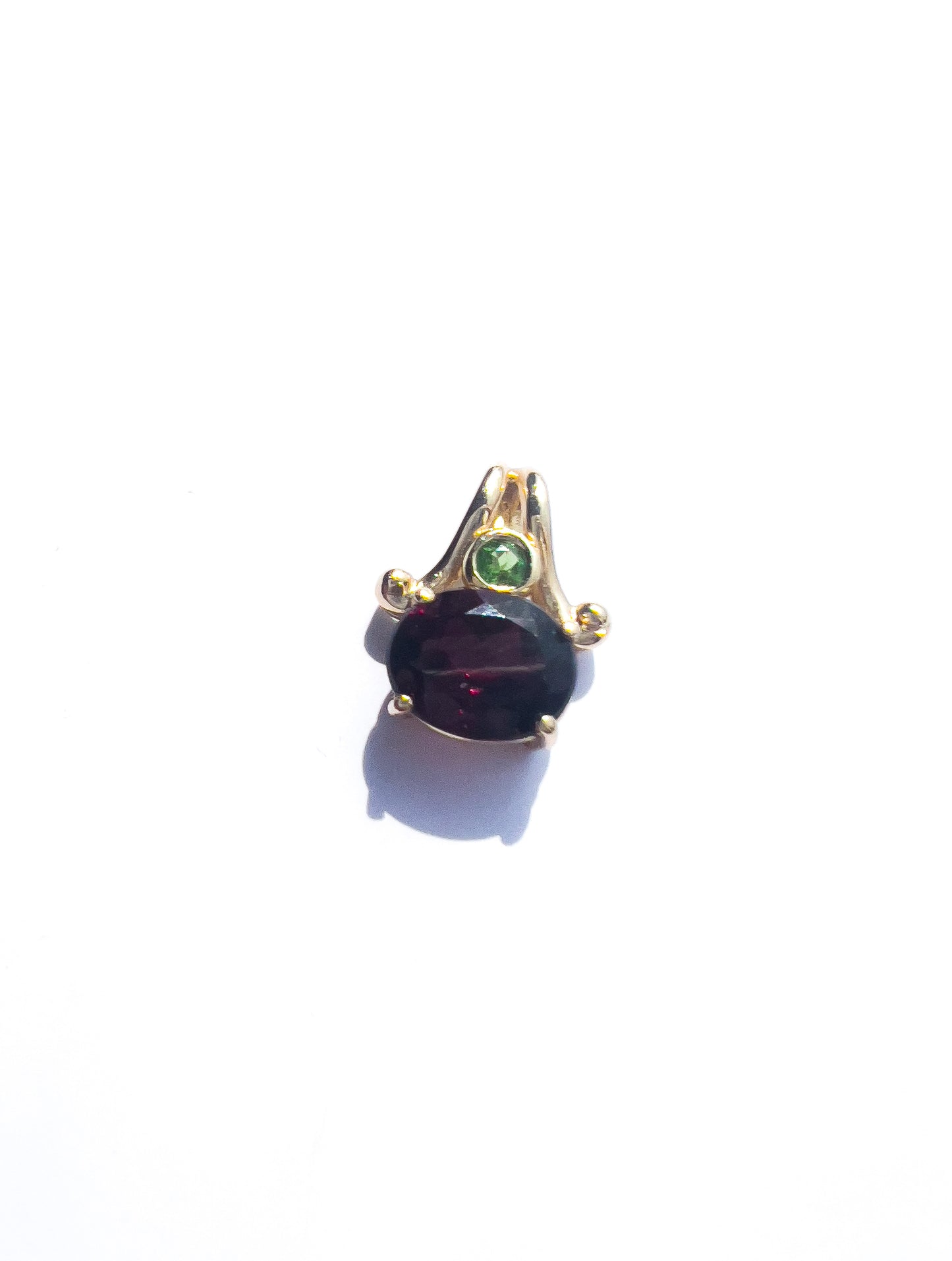 14k yellow gold, Rhodolite Garnet and Peridot pendant