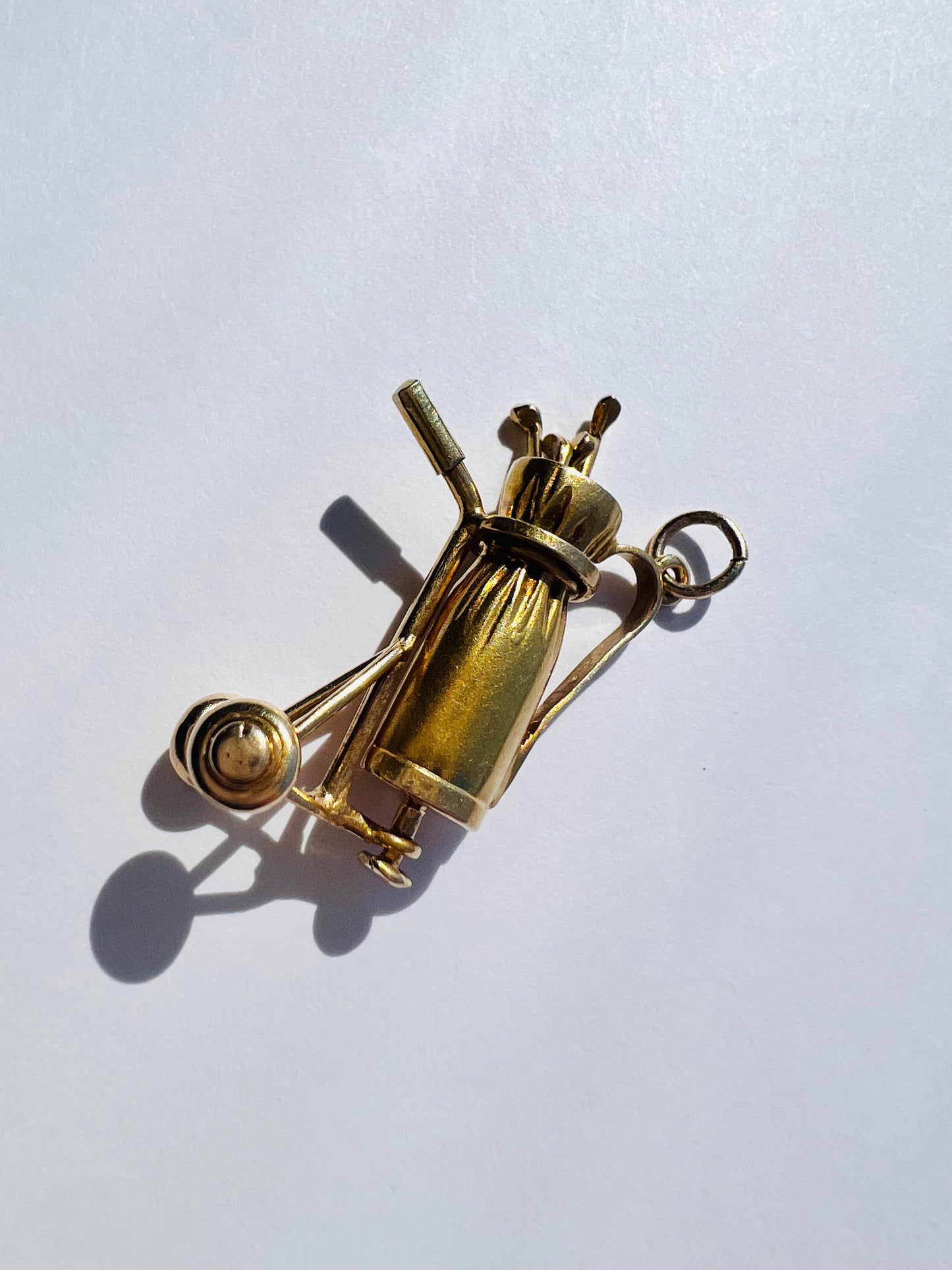 14K Yellow Golf Bag Charm- Wheels Turn & Clubs Move!