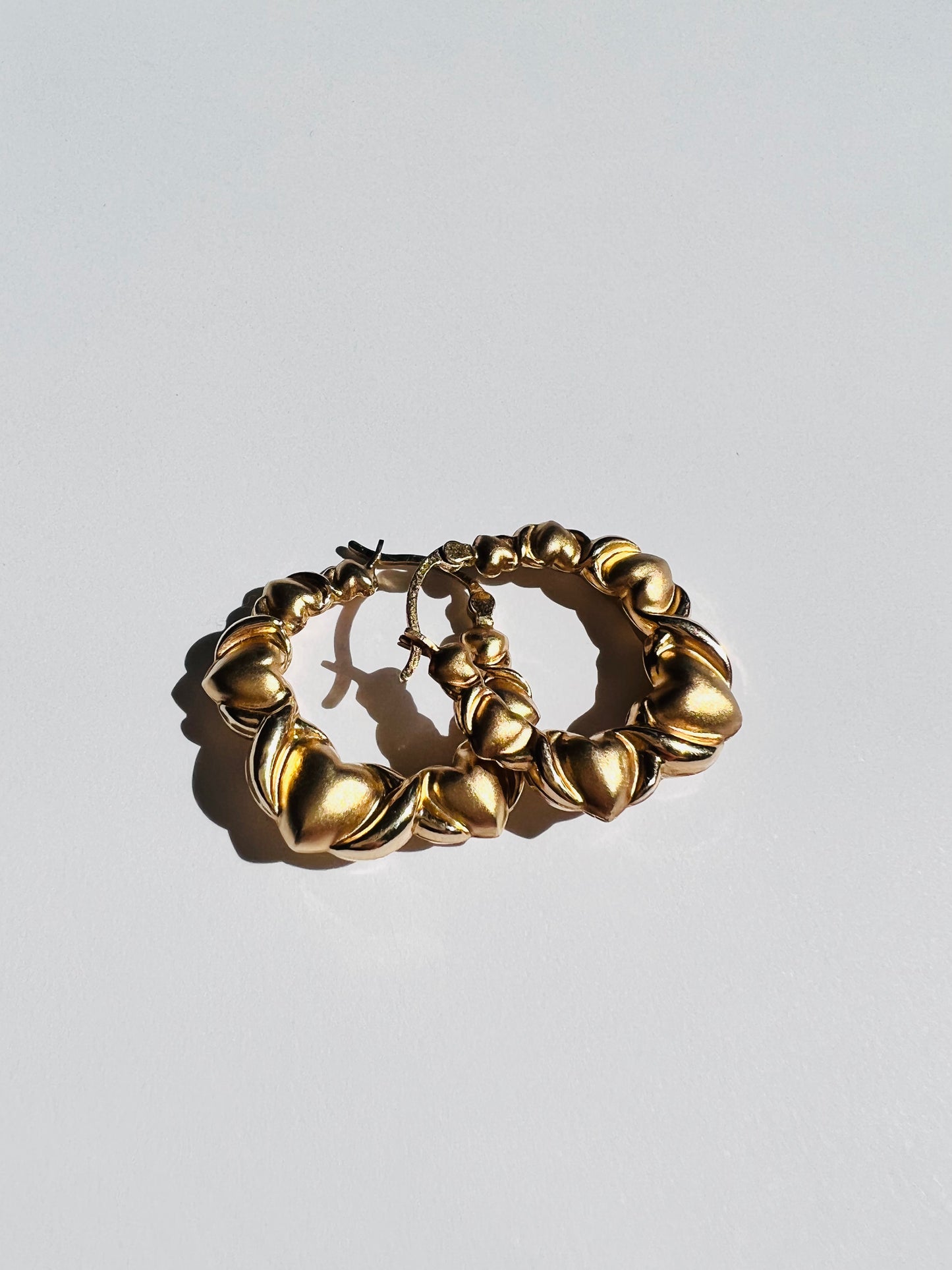 10K Yellow Heart Hoop Earrings