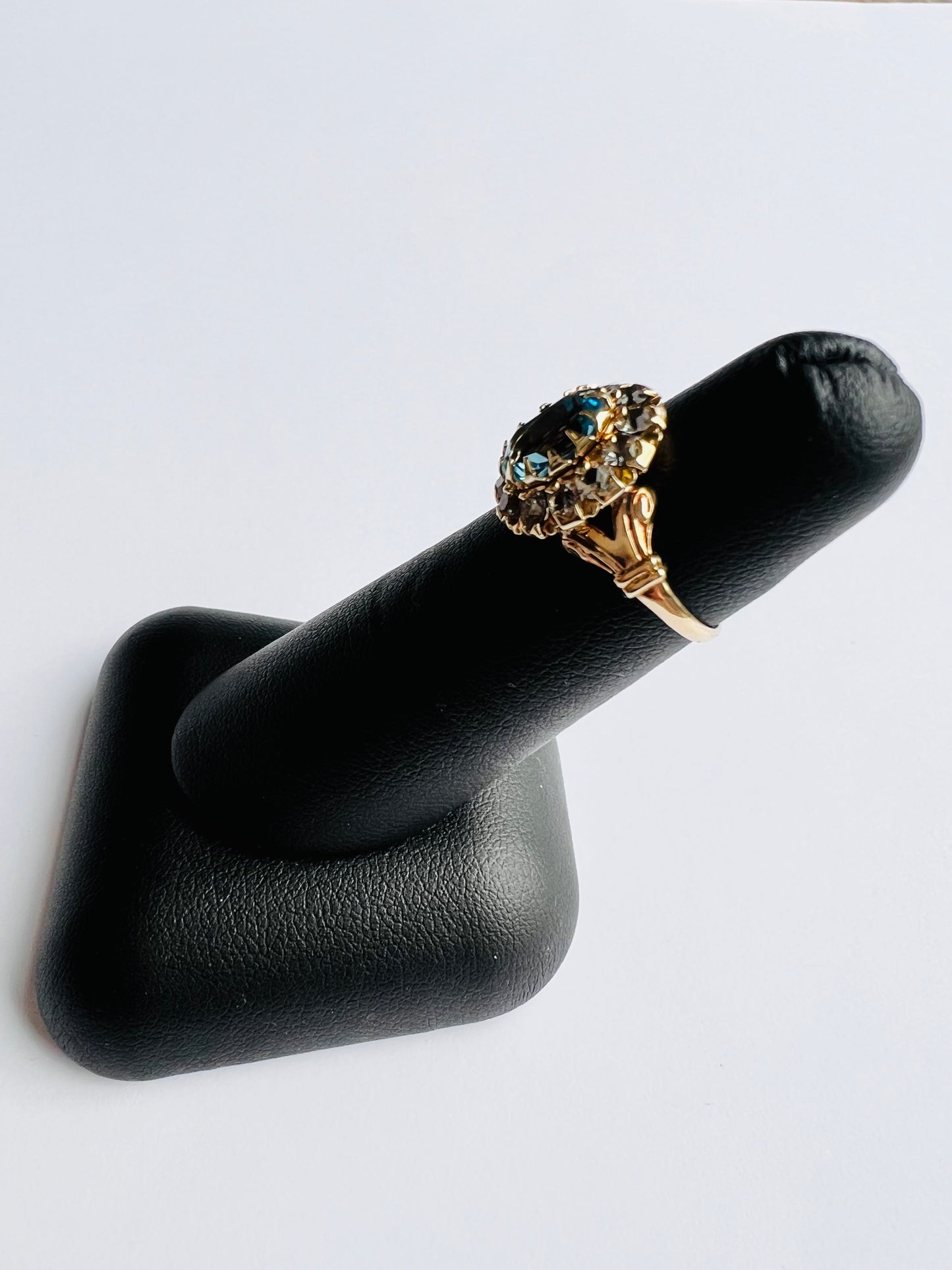 Vintage 10K Yellow CR Aquamarine & CZ Ring