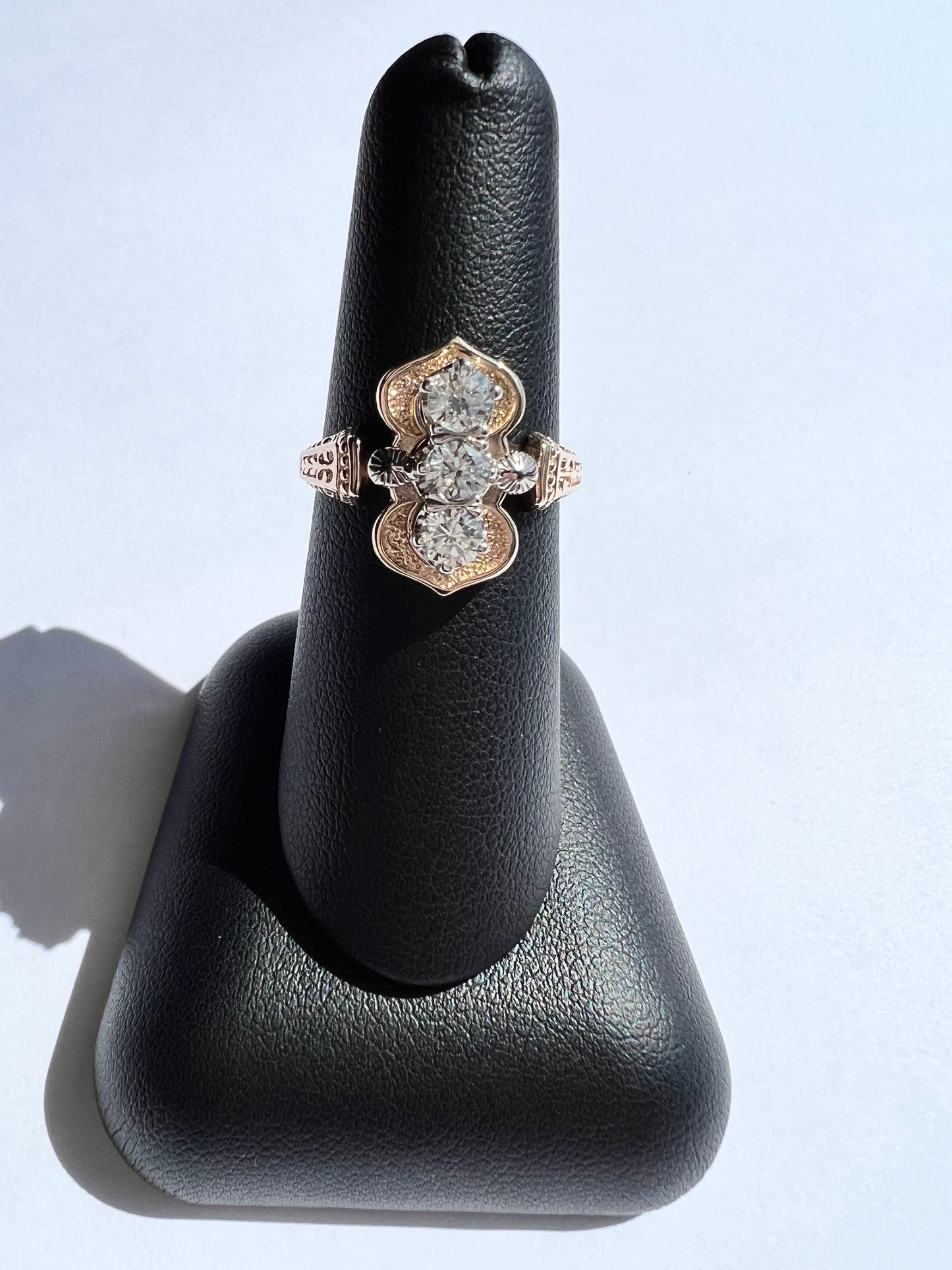 14K Yellow 3 Stone 0.62CTW Diamond Ring