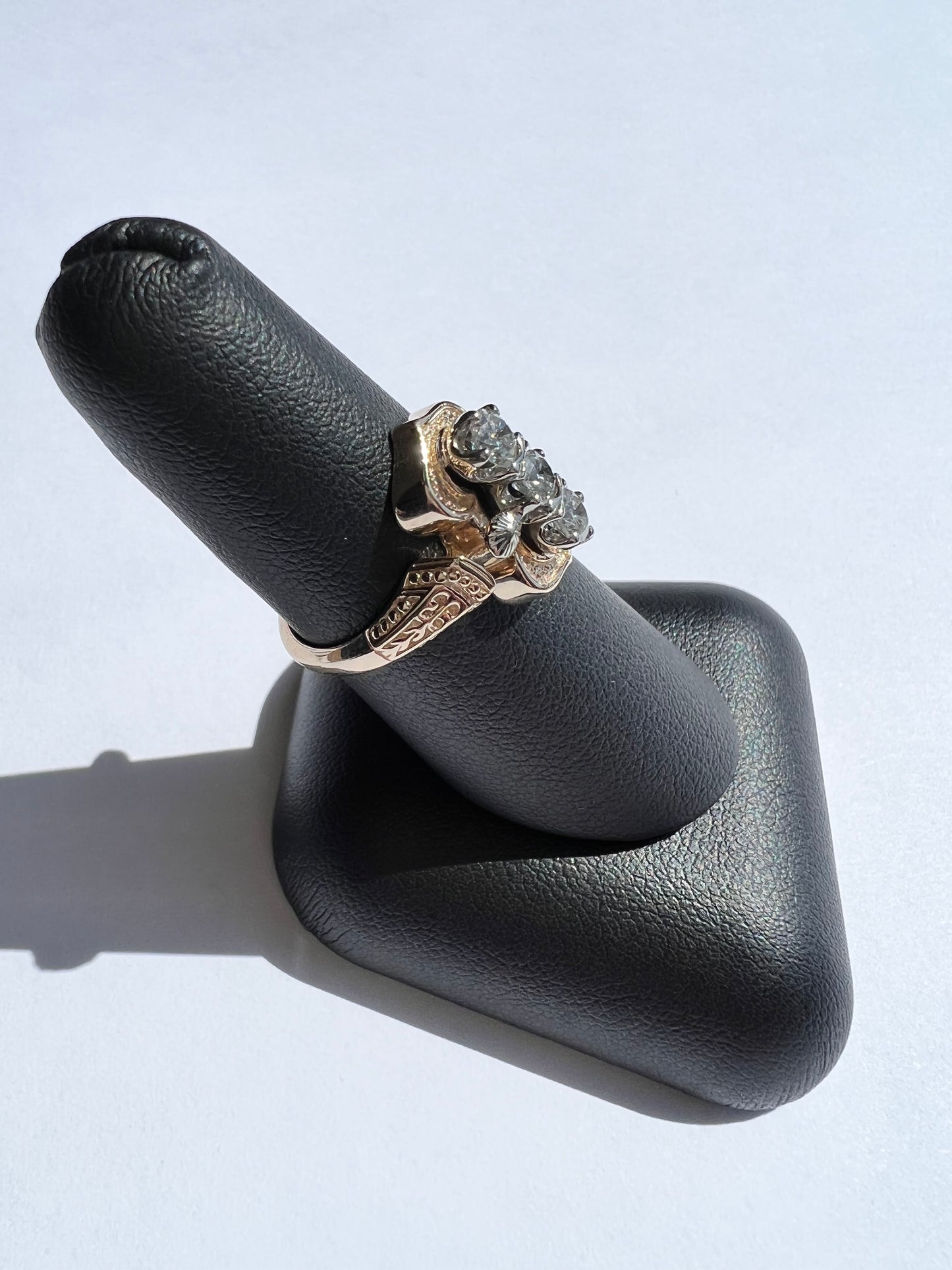 14K Yellow 3 Stone 0.62CTW Diamond Ring