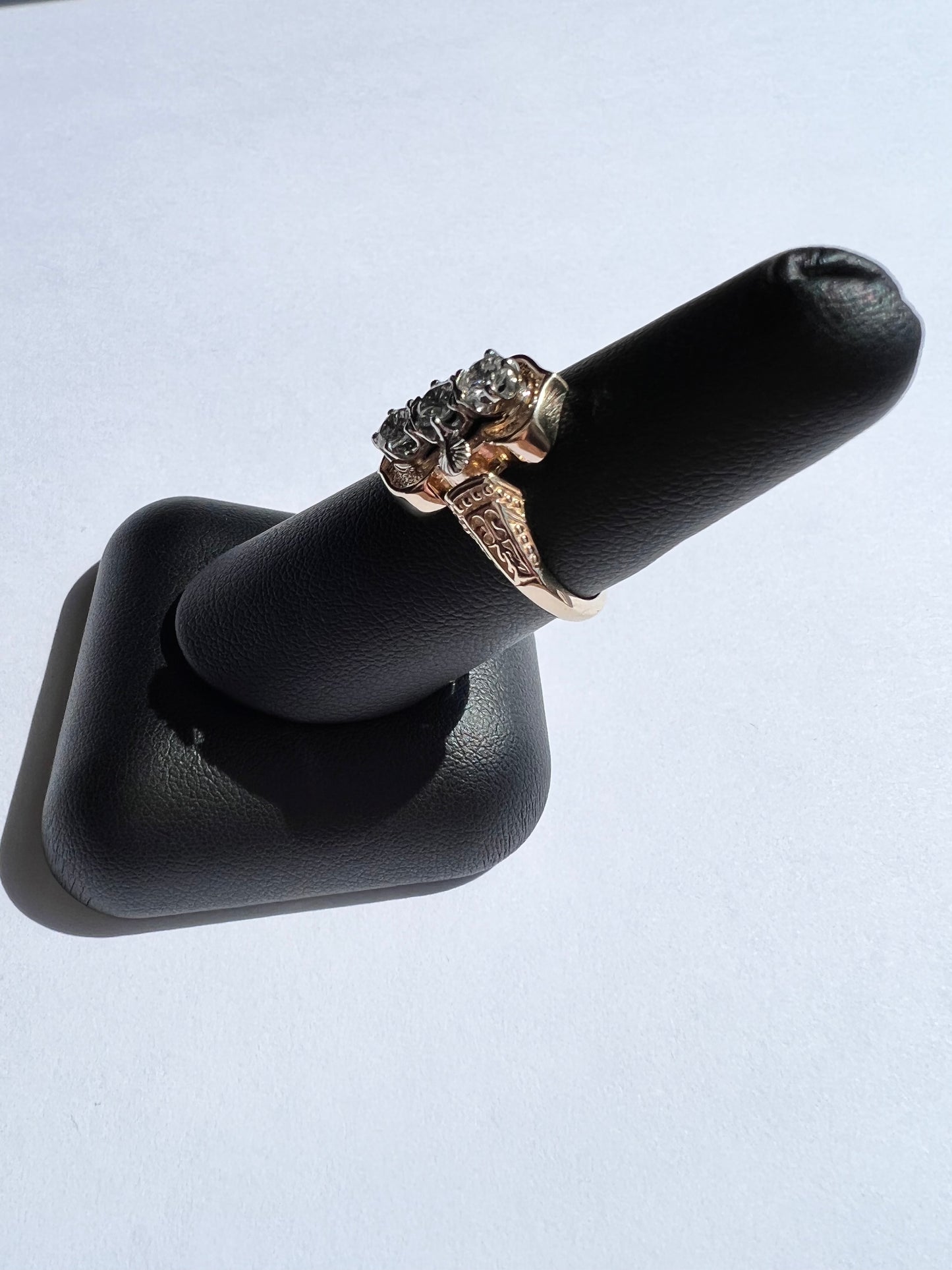 14K Yellow 3 Stone 0.62CTW Diamond Ring