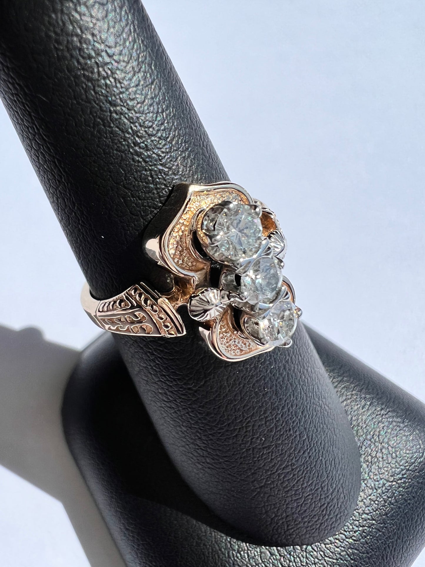 14K Yellow 3 Stone 0.62CTW Diamond Ring