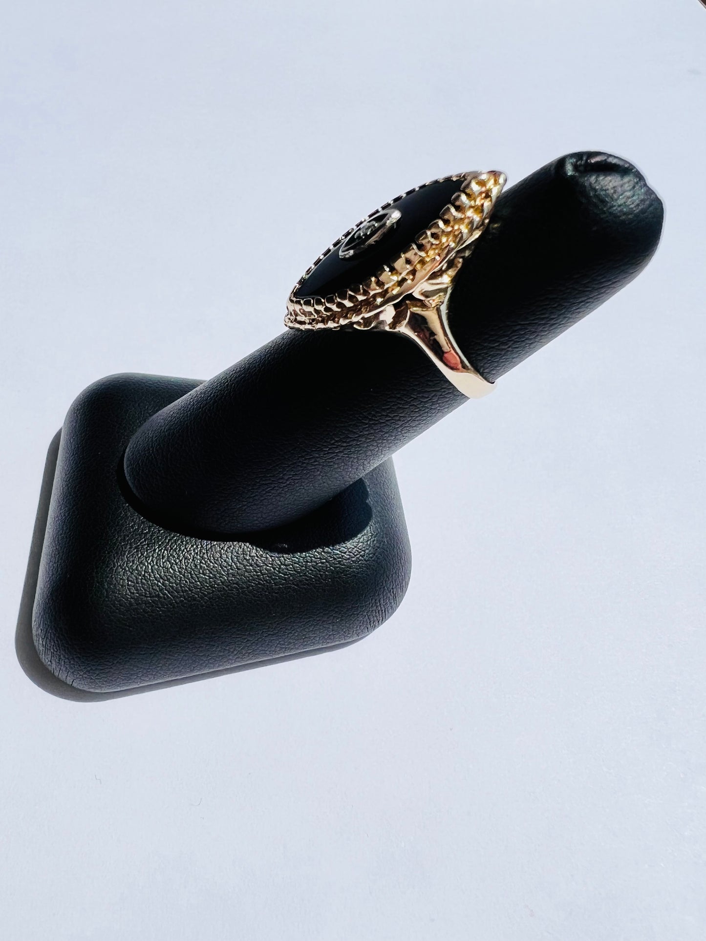 14K Yellow Onyx Ring with Diamond