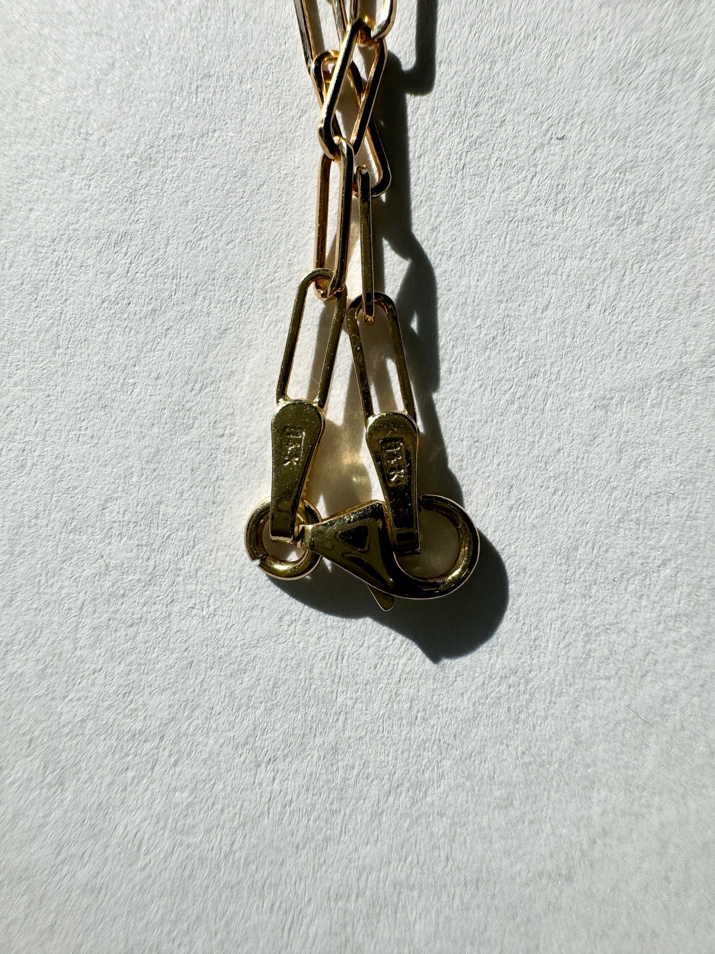 14k gold paper clip charm connector necklace 18”