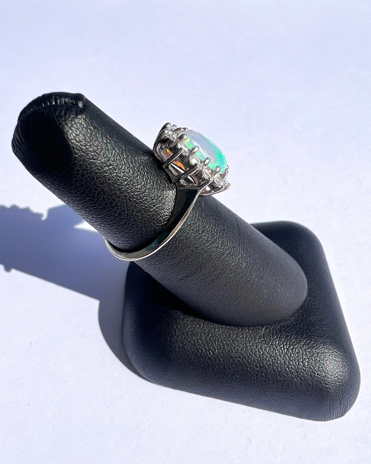14K White Opal & Diamond Ring