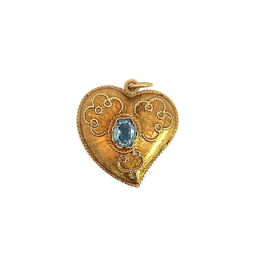 Vintage 18K Blue Topaz Heart Pendant
