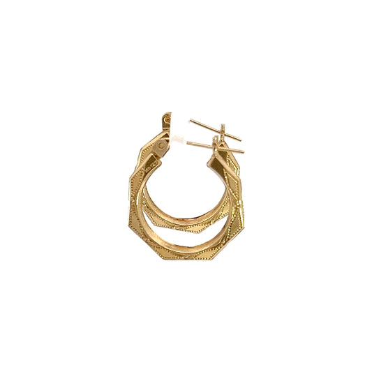 14K Patterned Yellow Gold Hoops