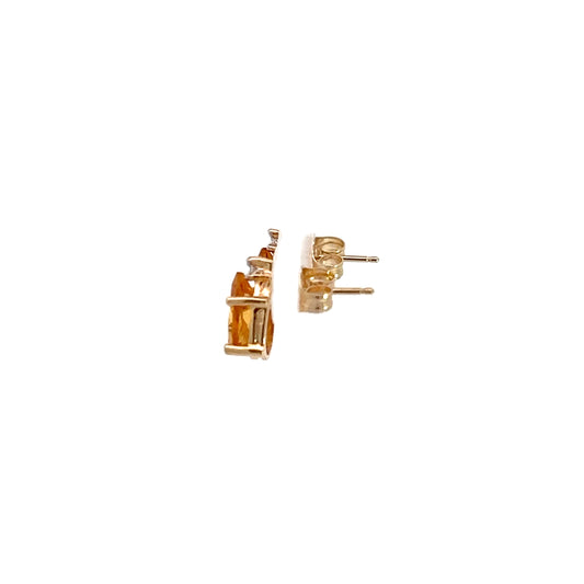 14K Yellow Gold Citrine & Diamond Stud Earrings