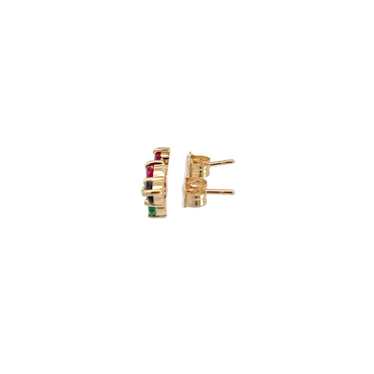 14K Yellow Gold Ruby, Emerald, Sapphire Stud Earrings