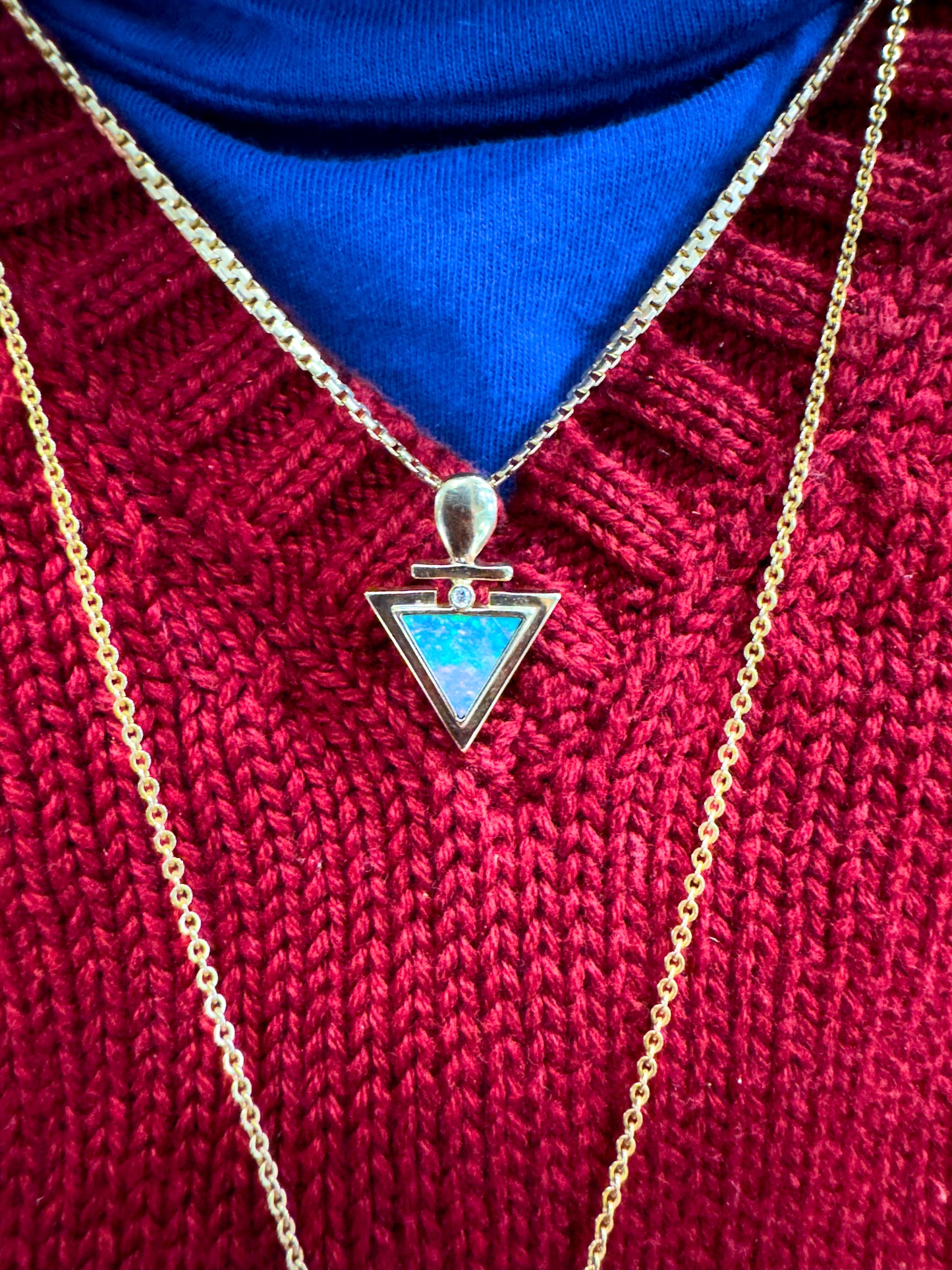 Natural Lightning Ridge Opal and Diamond Necklace 14K Gold pendant