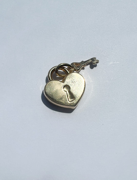14k heart lock and key charm