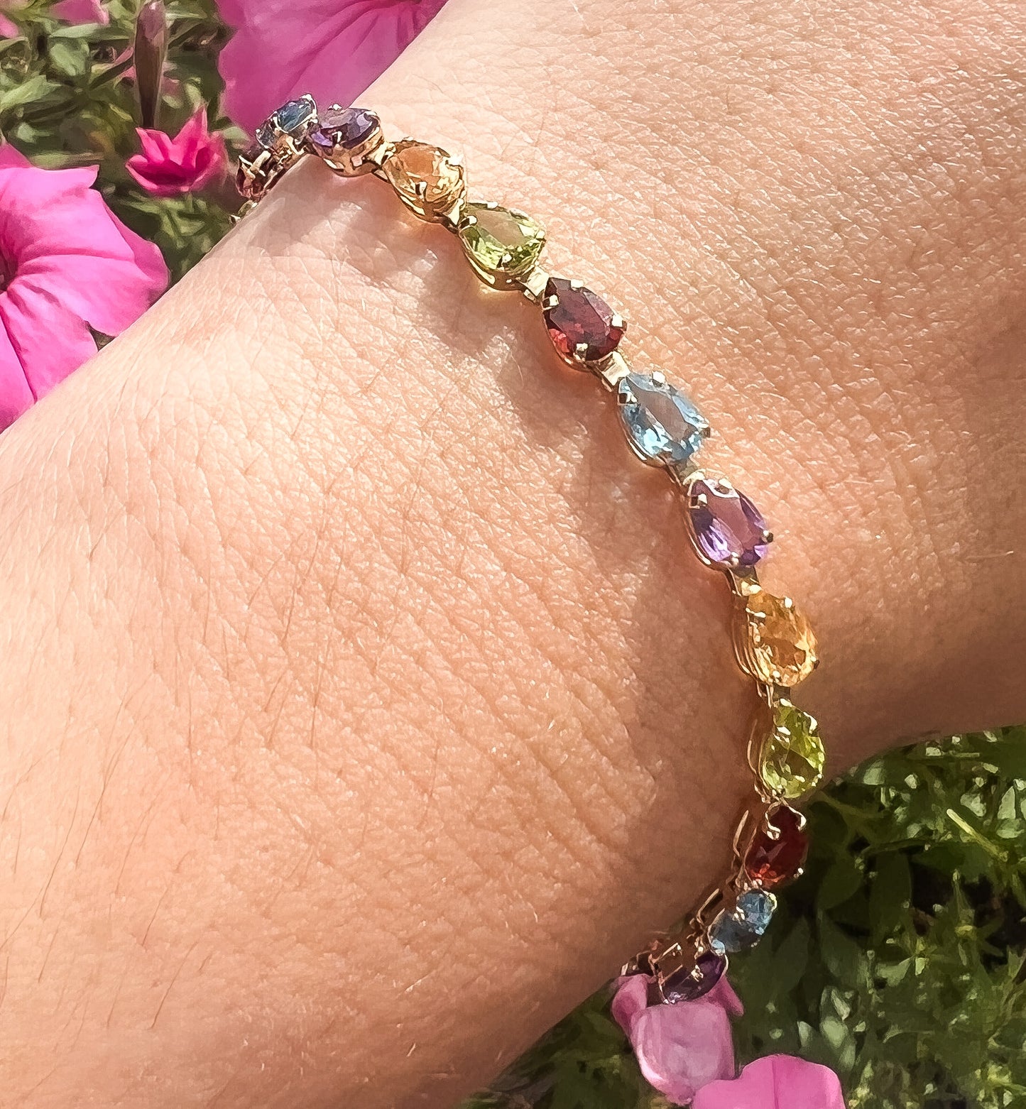 14k gold and rainbow gemstone bracelet