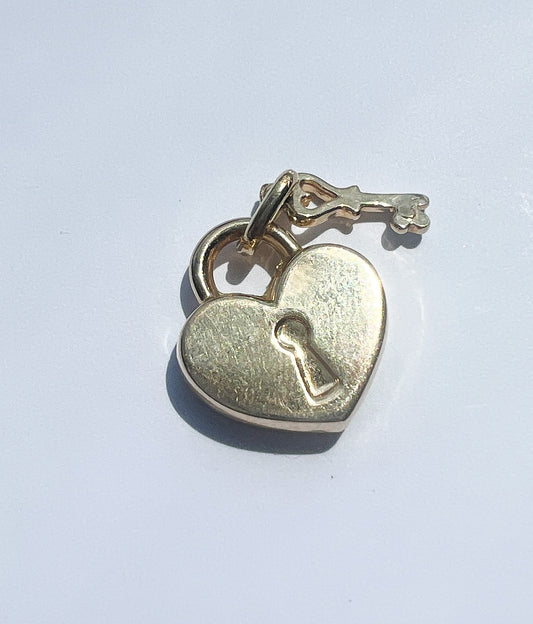 14k heart lock and key charm