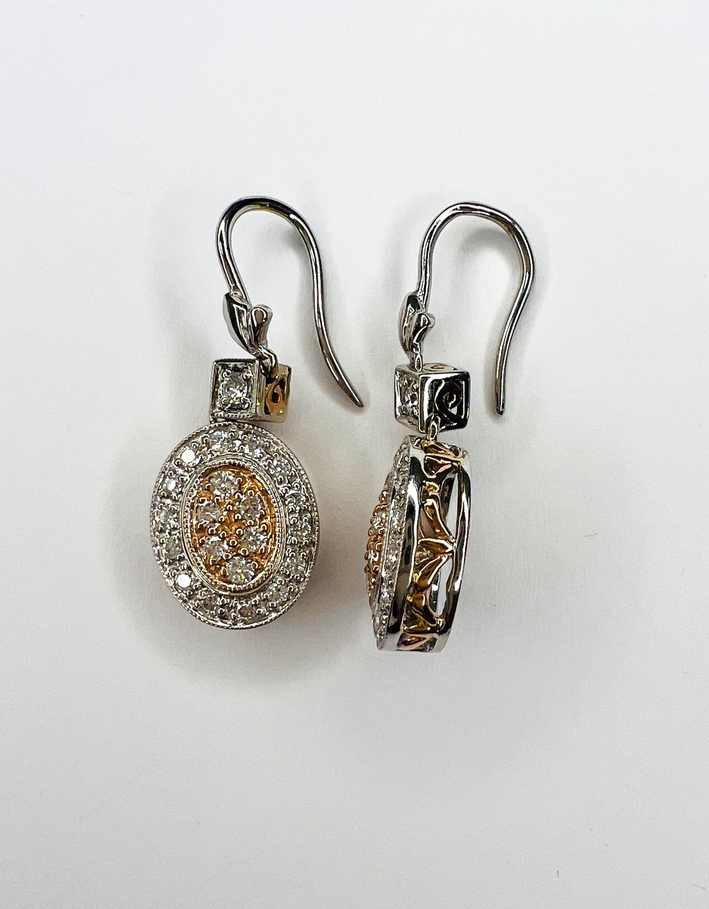 14K White & Rose Gold Diamond Cluster Dangle Earrings