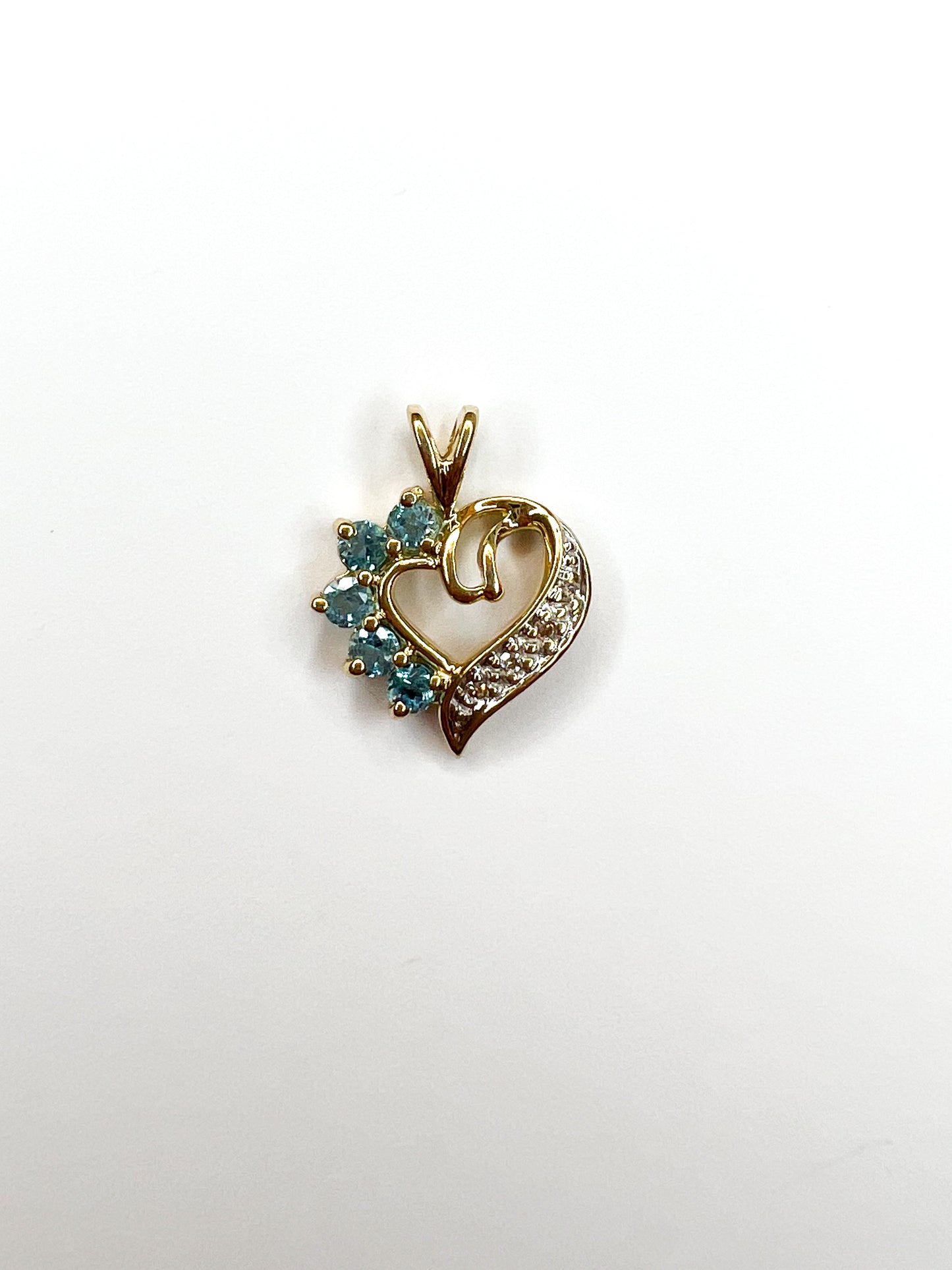 Yellow Gold Diamond & Blue Topaz Heart Pendant