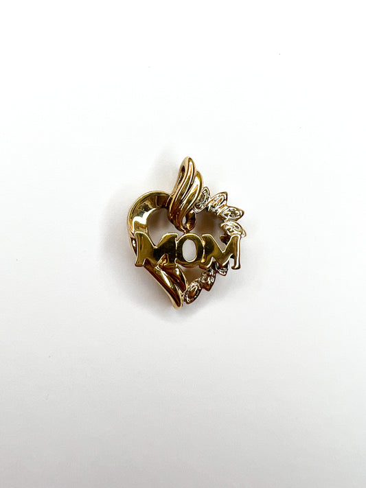 Yellow Gold & Diamond MOM Heart Pendant