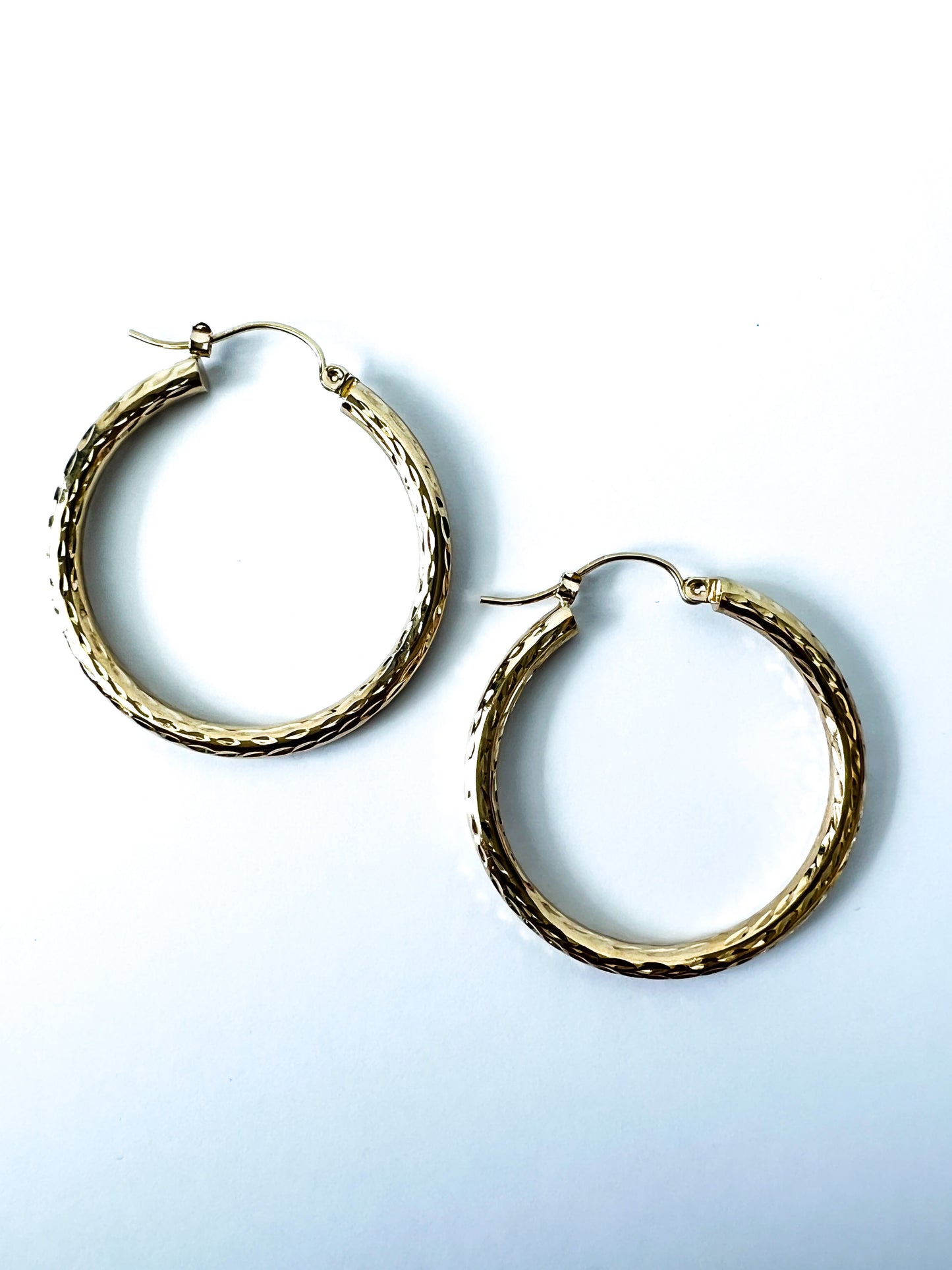 14K Yellow Gold Textured Large Hoops