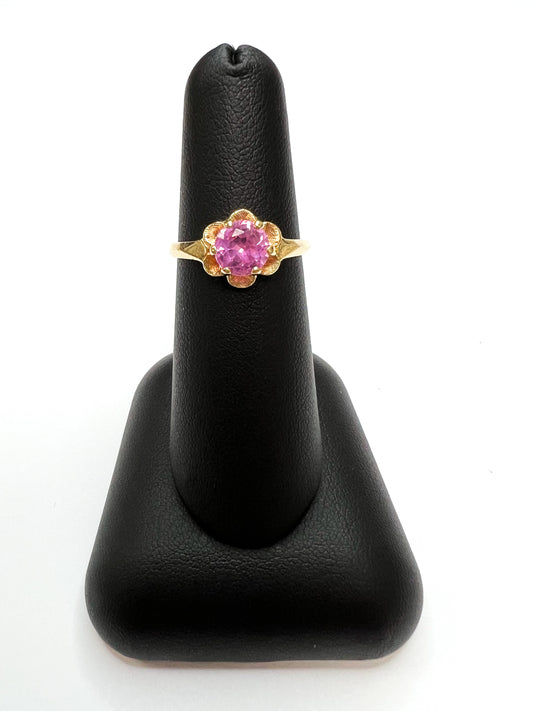 Yellow Gold Pink Flower Ring