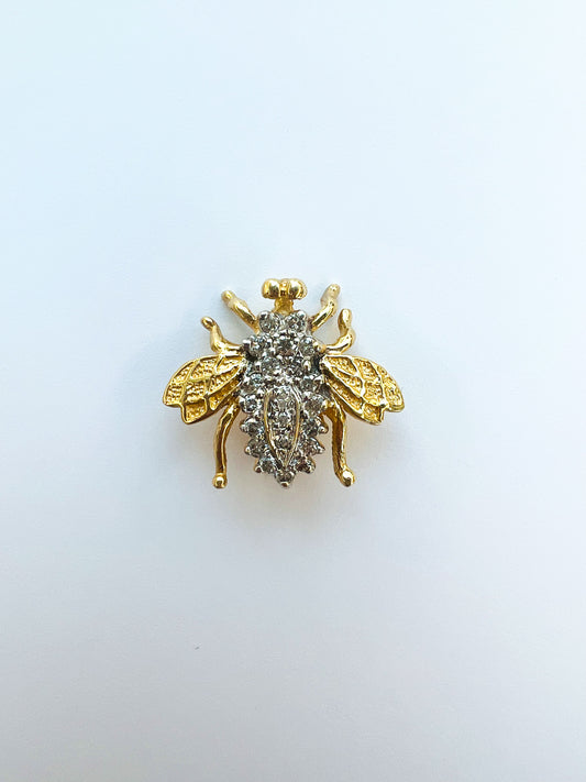 14K Yellow Gold Diamond Bee Pin