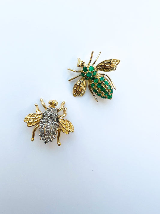 14K Yellow Gold & Emerald Bee Pin/Pendant