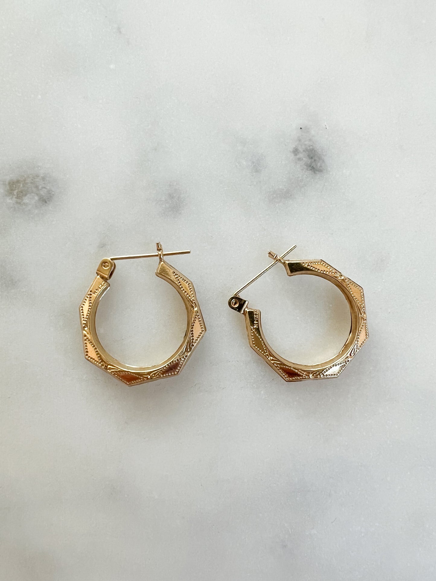 14K Patterned Yellow Gold Hoops