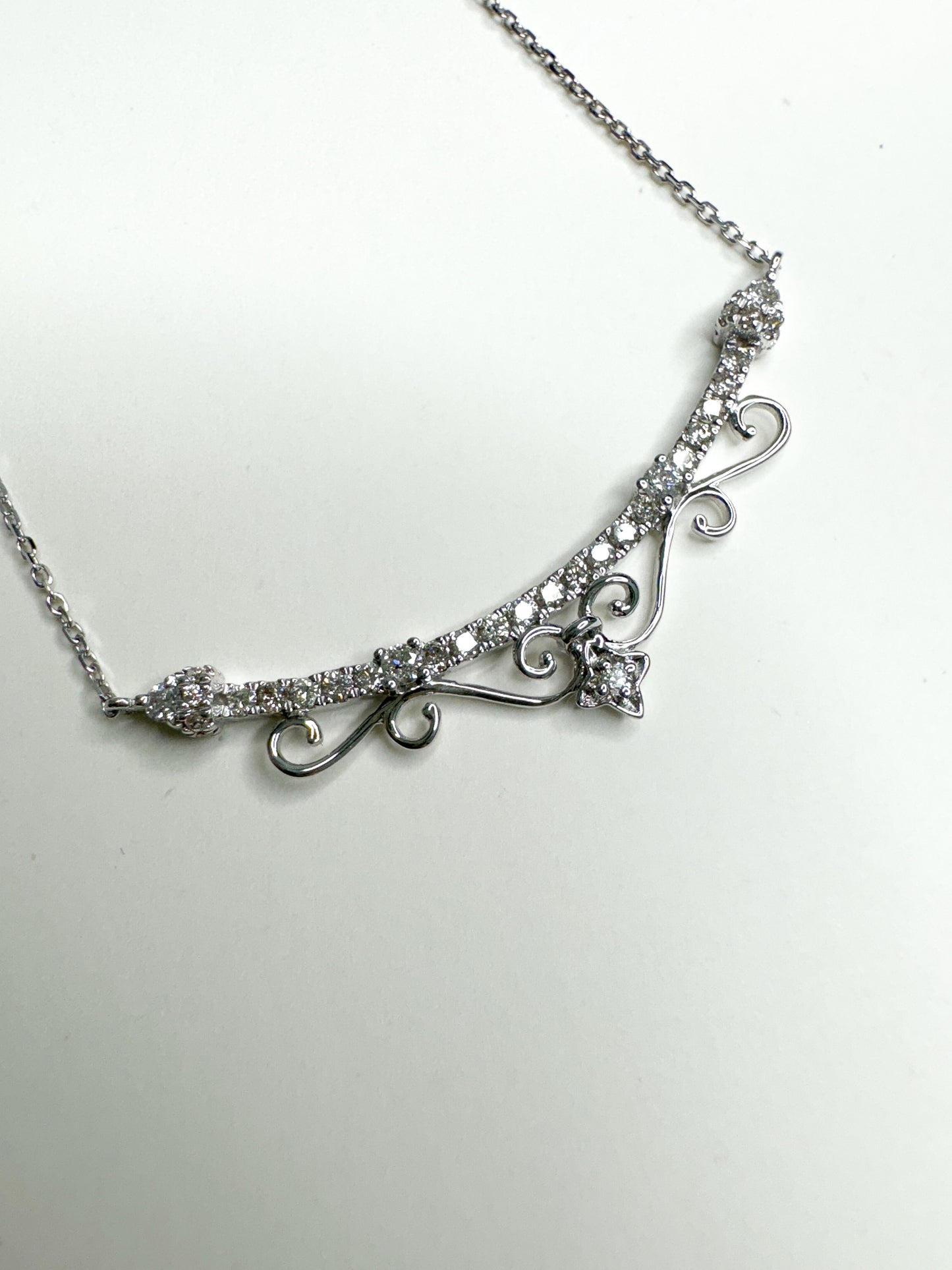 Vintage Inspired 14k White gold and Diamond necklace