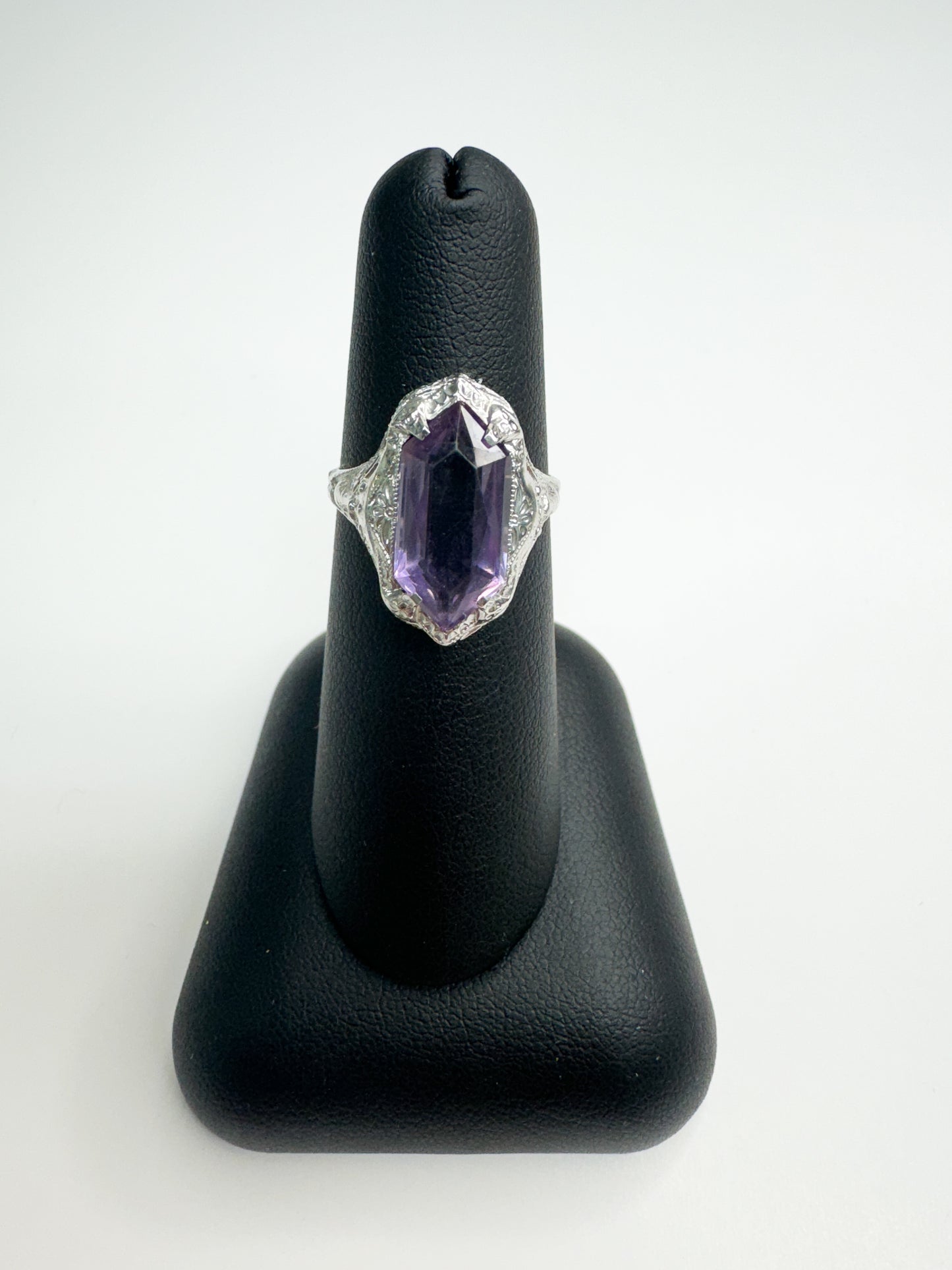 Antique 10K White Gold and Amethyst ring