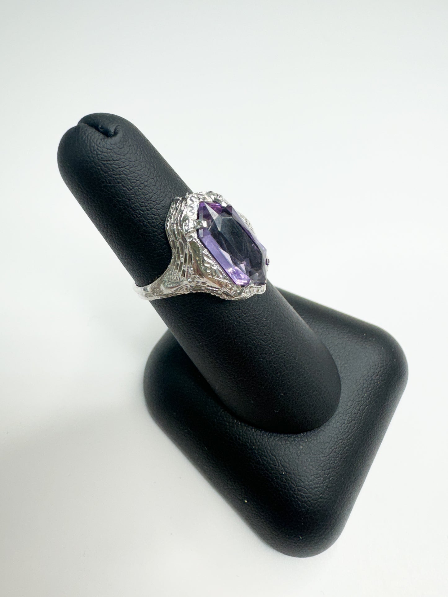 Antique 10K White Gold and Amethyst ring