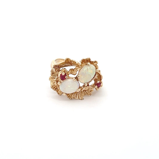 14K Genuine Ruby & Opal Ring