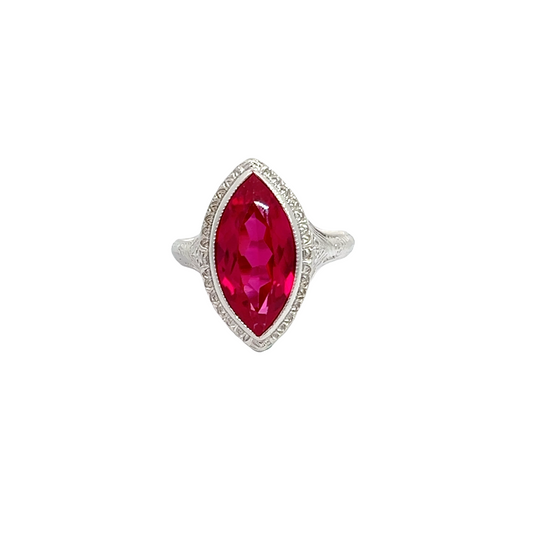 Vintage 18K Synthetic Ruby Ring