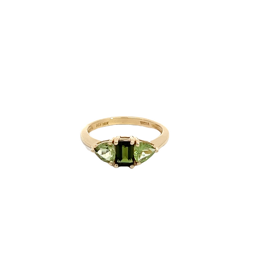 14K Green Tourmaline & Peridot Ring