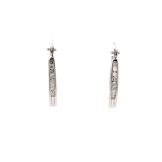 14K White Gold Diamond Hoops