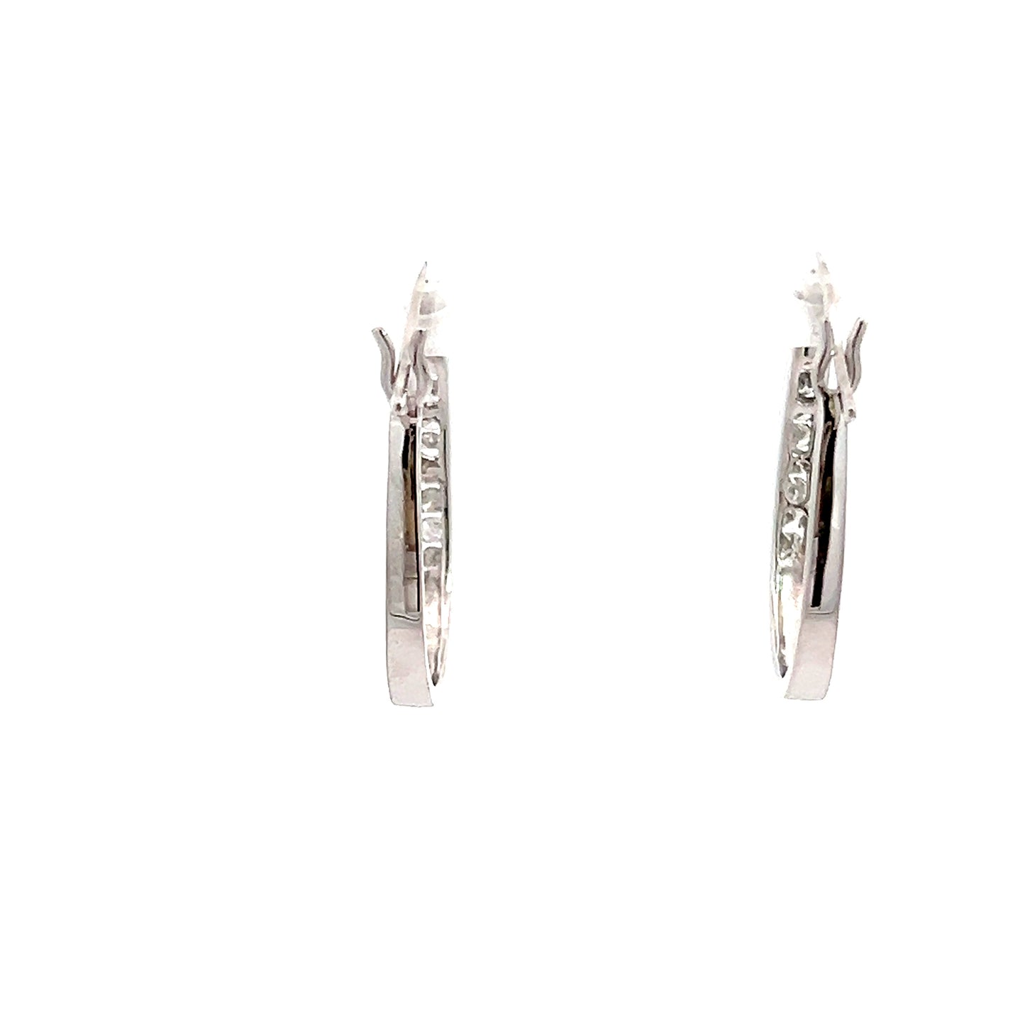 14K White Gold Diamond Hoops