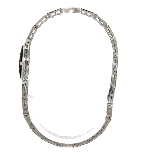 Art Deco White Gold Black Onyx Bracelet