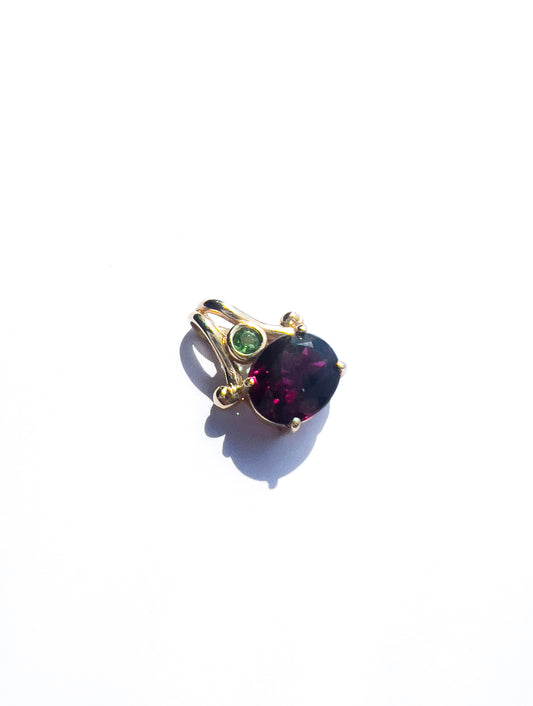 14k yellow gold, Rhodolite Garnet and Peridot pendant